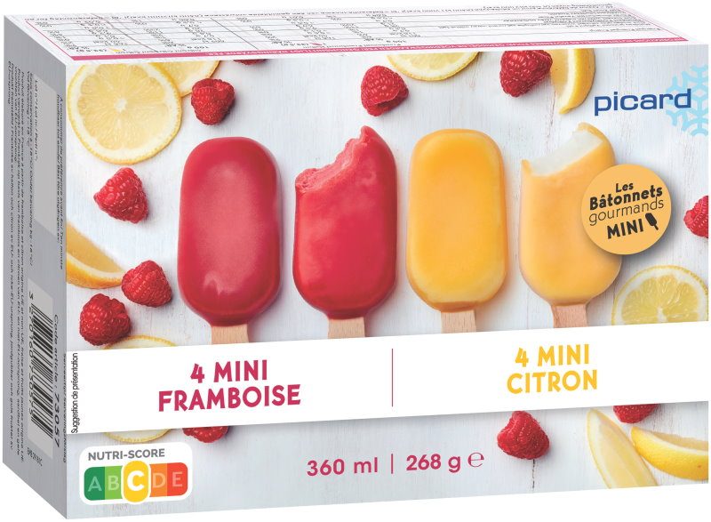 8 mini batonnets sorbet fruits - framboise / citron Picard : photo du produit rappelé le 07/12/2021