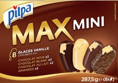 8 mini bâtonnets vanille divers chocolats, pilpa : photo du produit rappelé le 09/08/2021
