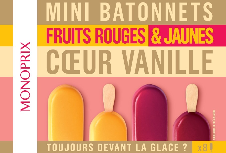 8 mini bâtonnets vanille/fruits 360ml 264g Monoprix : photo du produit rappelé le 05/07/2021