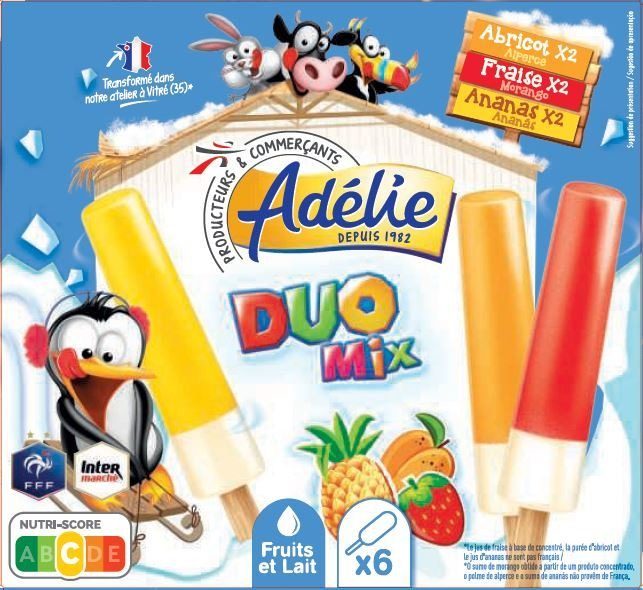 Adelie batonnet duo mix 6x47ml fraise, abricot, ananas : photo du produit rappelé le 30/11/2021