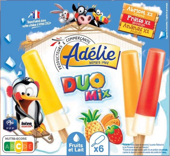 Adelie batonnet duo mix 6x47ml fraise, abricot, ananas : photo du produit rappelé le 25/02/2022