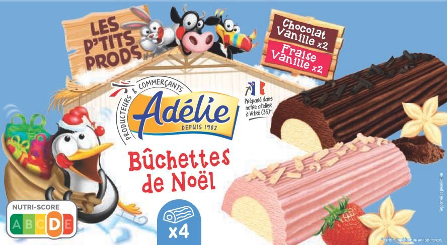 Adelie buchettes vanille/chocolat vanille/fraise x4 : photo du produit rappelé le 05/01/2022