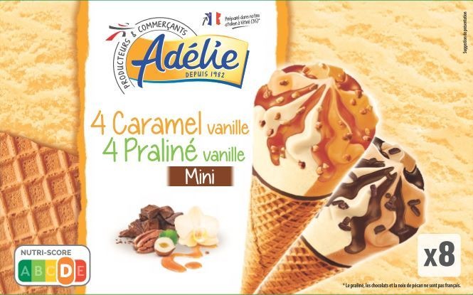 Adelie mini cone vanille caramel - vanille praline 8x70ml : photo du produit rappelé le 29/07/2021