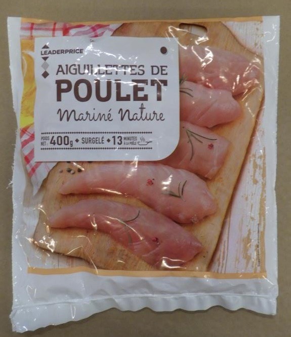 Aiguillette de poulet mariné nature surgelé Leader Price : photo du produit rappelé le 13/04/2021