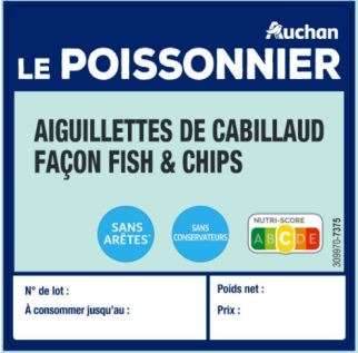 Aiguillettes de cabillaud façon fish and chips 210g Auchan le Poissonnier : photo du produit rappelé le 06/08/2025