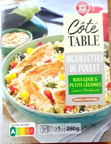 Aiguillettes de poulet boulgour et petits legumes 280g Cote Table : photo du produit rappelé le 09/09/2021