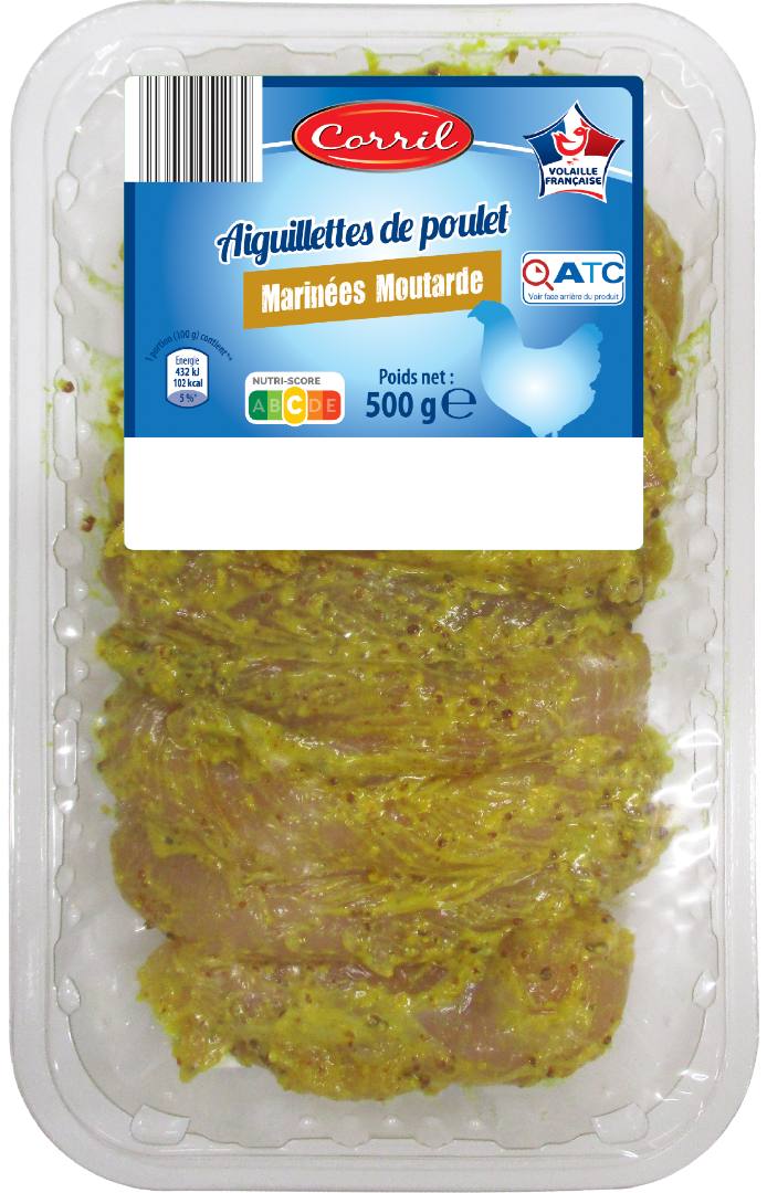 Aiguillettes de poulet marinées moutarde Corril : photo du produit rappelé le 16/12/2021