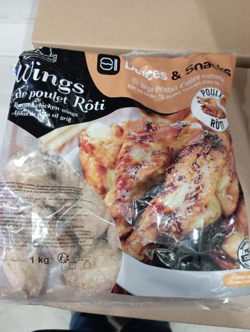 Ailes de poulet cuites, rôties surgelées individuellement Délices&Snacks : photo du produit rappelé le 22/04/2024