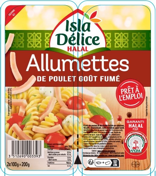 Allumettes de poulet goût fumé Isla Delice : photo du produit rappelé le 24/01/2023