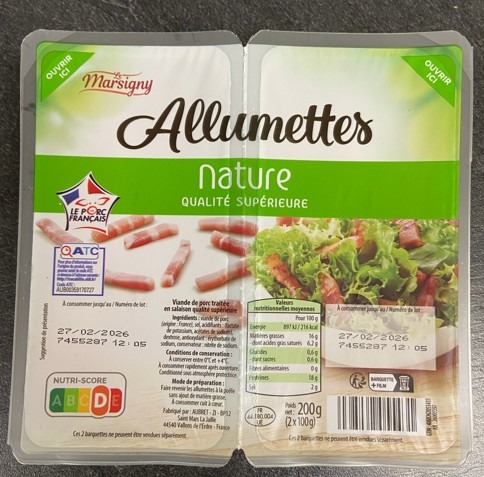 Allumettes natures 2x100g Le Marsigny : photo du produit rappelé le 07/10/2026