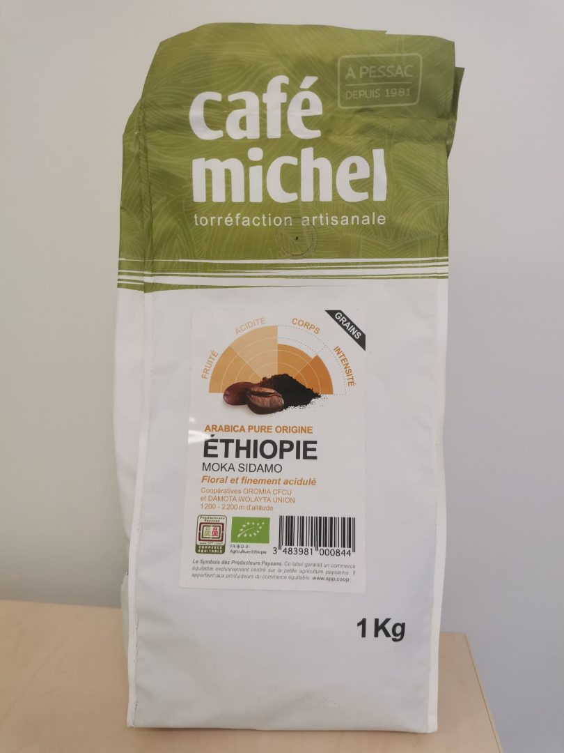Arabica pure origine ethiopie moka sidamo grains 1kg Cafe Michel : photo du produit rappelé le 21/02/2024