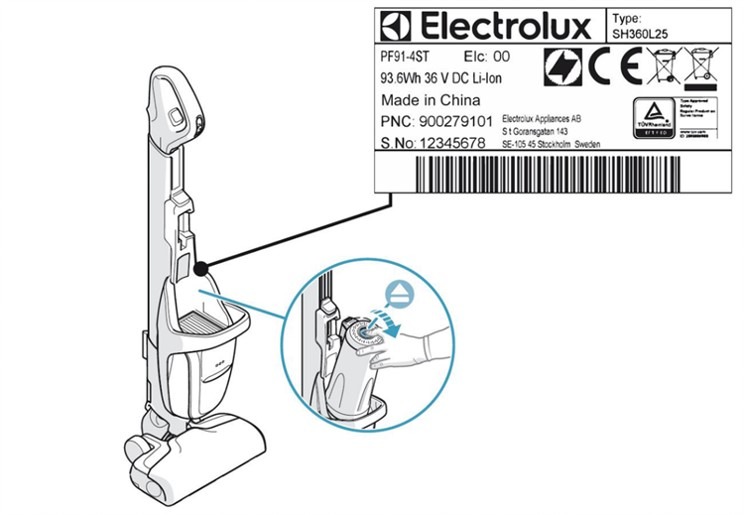 Aspirateurs balai electrolux shiva pure f9 : photo du produit rappelé le 21/12/2021