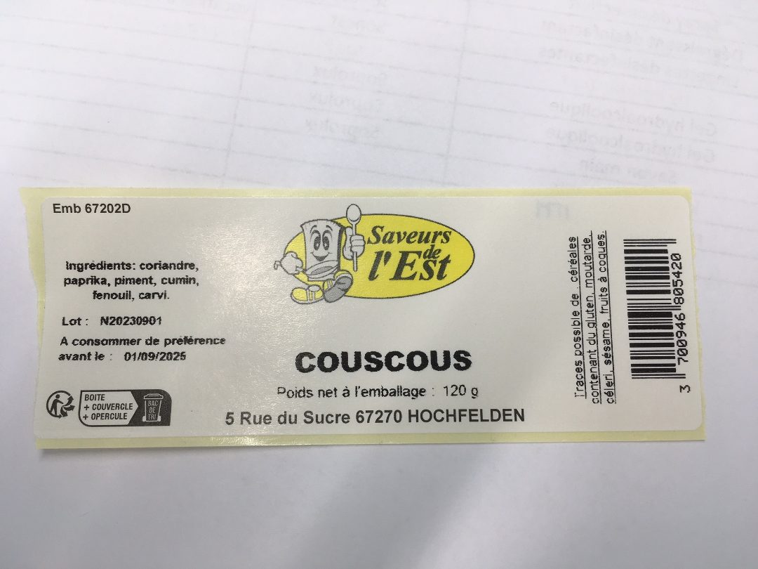 Assaisonnement couscous 120g Saveurs de l'Est : photo du produit rappelé le 02/10/2023