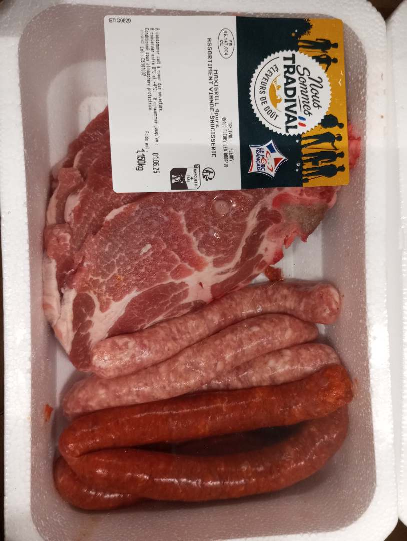Assortiment bbq 3/4pers.côtes+3 chipos+3 merguez 800g Tradival : photo du produit rappelé le 30/05/2025