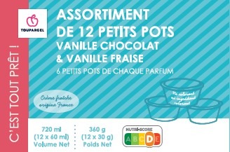 Assortiment de 12 petits pots vanille chocolat et vanille fraise Toupargel : photo du produit rappelé le 04/08/2021