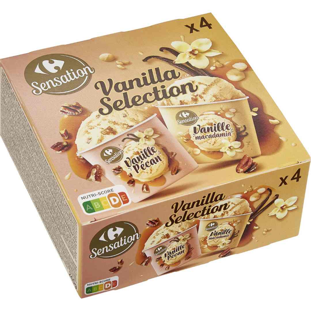 Assortiment mini pots vanilla selection _ vanille Carrefour Sensation : photo du produit rappelé le 08/11/2021