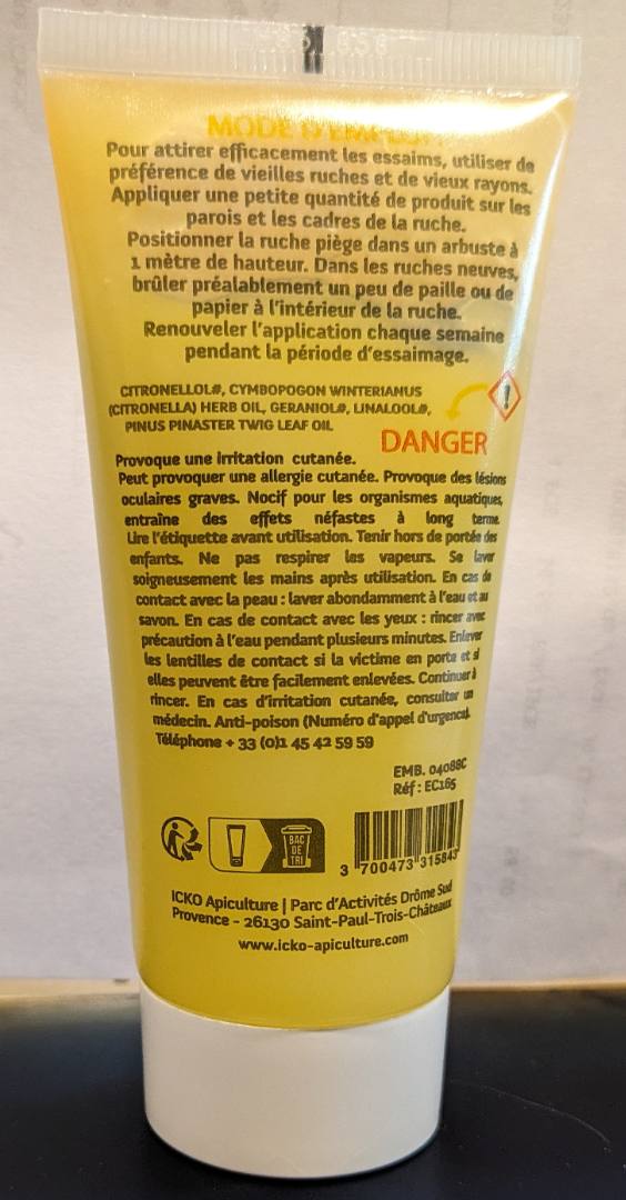 Attire essaim - parfum aristée - tube de 50g Icko Apiculture : photo du produit rappelé le 19/06/2024