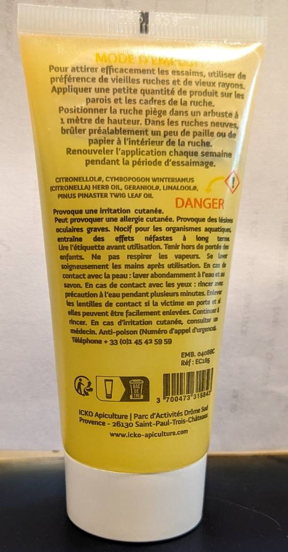 Attire essaim - parfum aristée - tube de 50g Icko Apiculture : photo 2 sur 2 du produit rappelé le 12/03/2025