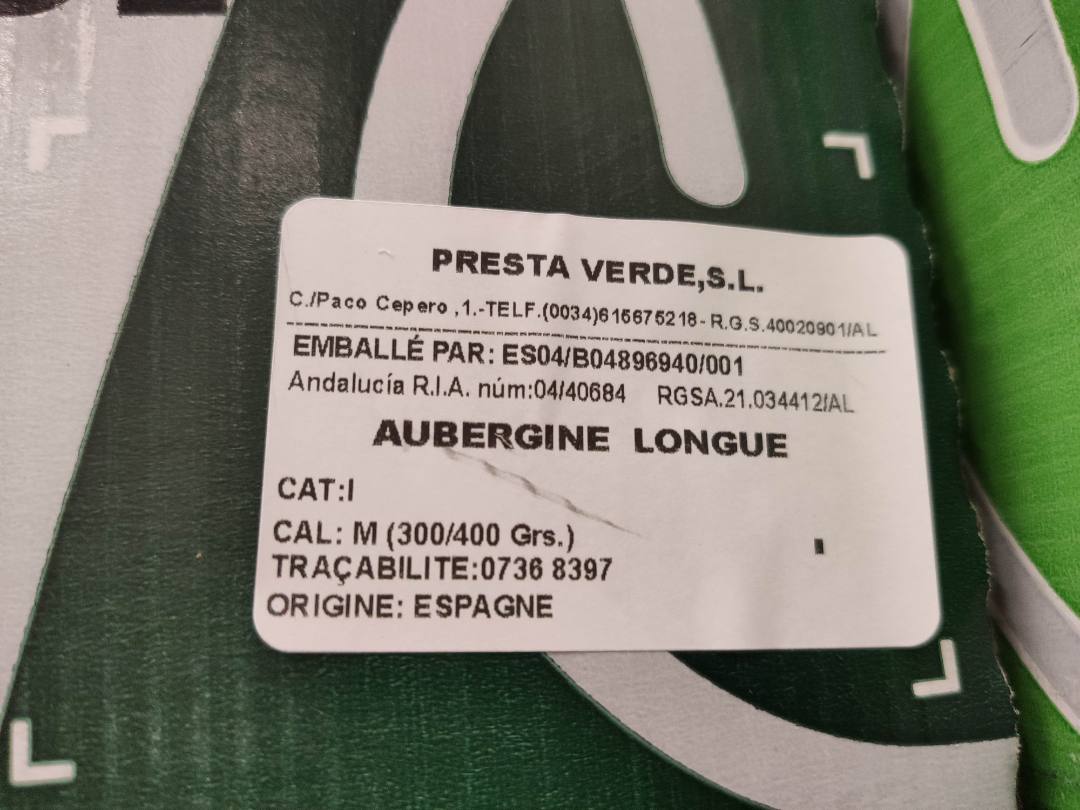 Aubergine Presta Verde : photo 2 sur 2 du produit rappelé le 05/10/2026