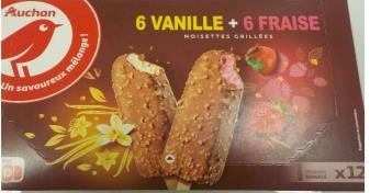 Auchan batonnets x12 6 vanille – 6 fraise : photo du produit rappelé le 02/08/2021