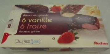 Auchan batonnets x12 6 vanille – 6 fraise : photo du produit rappelé le 02/08/2021
