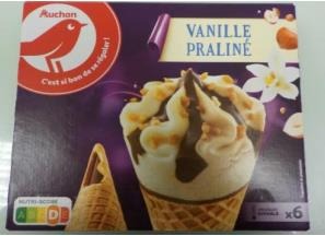 Auchan cone x6 vanille praline : photo du produit rappelé le 02/08/2021