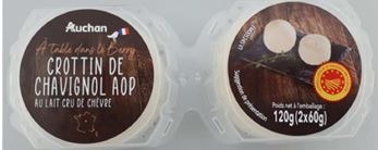 Auchan crottin de chavignol AOP 2x60g : photo du produit rappelé le 28/06/2024