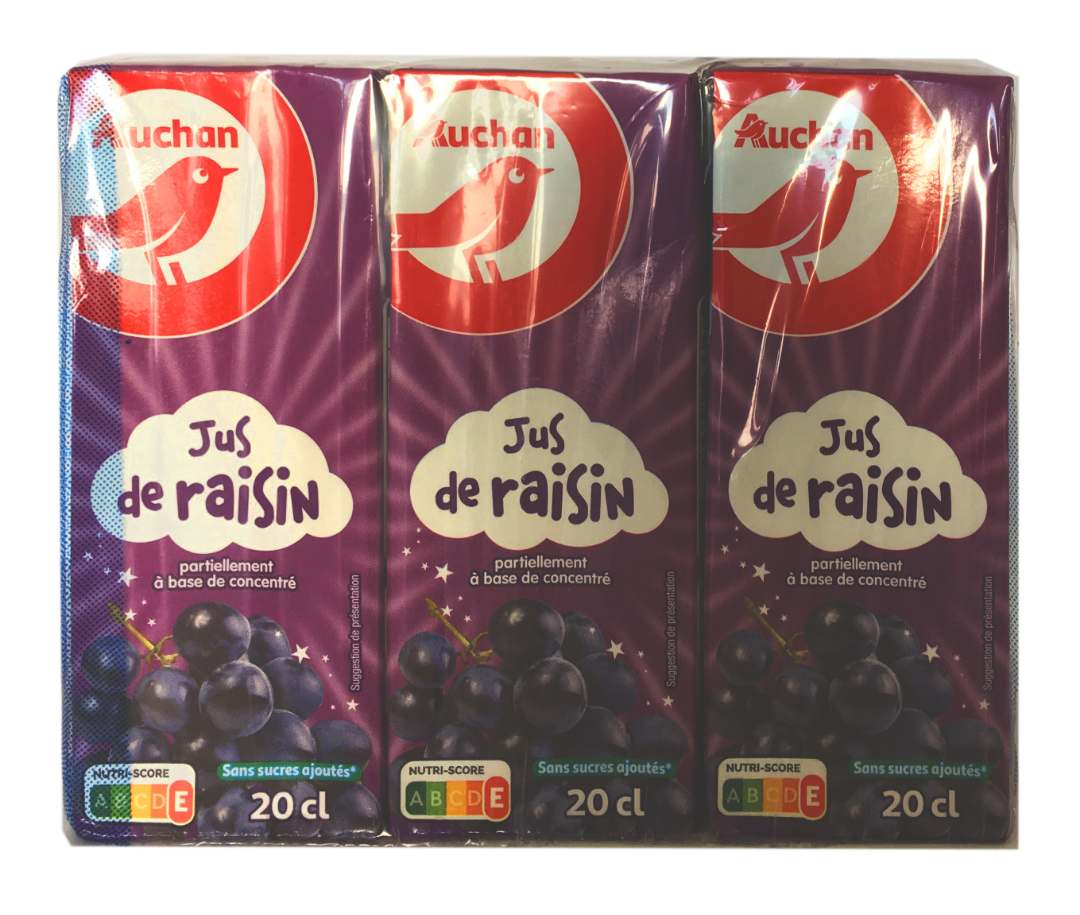 Auchan jus de raisin partiellement à base de concentré 6x20cl : photo du produit rappelé le 29/04/2021