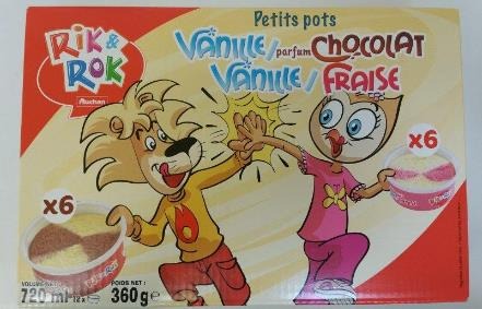 Auchan kids - rik et rok pots vanille fraise et vanille chocolat 60ml x12 : photo 2 sur 2 du produit rappelé le 02/08/2021