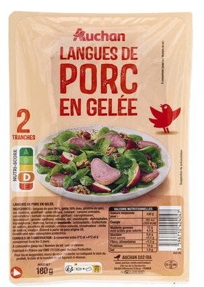 Auchan langue de porc en gelee tranchee 180g : photo du produit rappelé le 23/07/2026