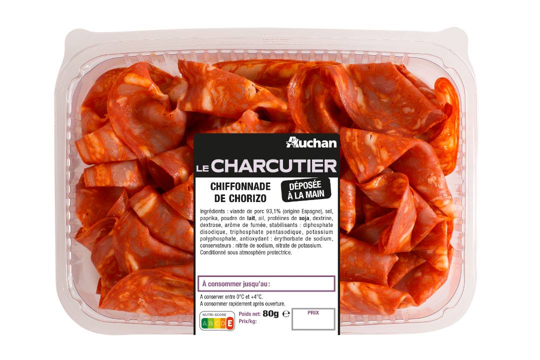 Auchan le charcutier chiffonnade chorizo 80g : photo du produit rappelé le 04/08/2021