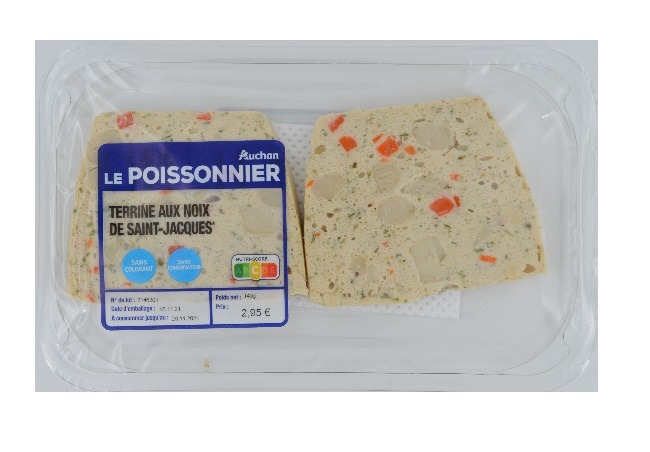 Auchan le poissonnier terrine aux noix de st jacques 2x70g : photo du produit rappelé le 21/01/2022