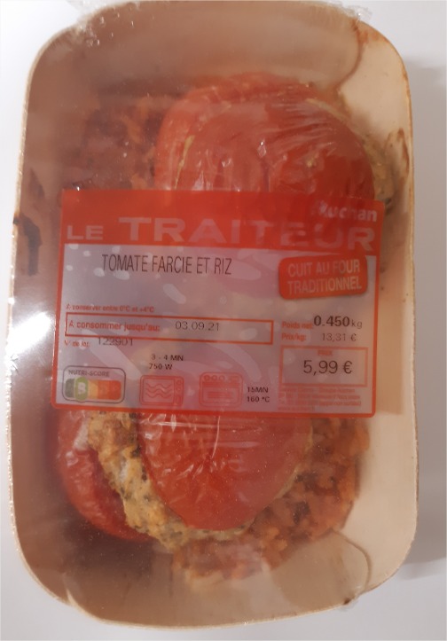 Auchan le traiteur tomate farcie riz 450g : photo du produit rappelé le 24/01/2022