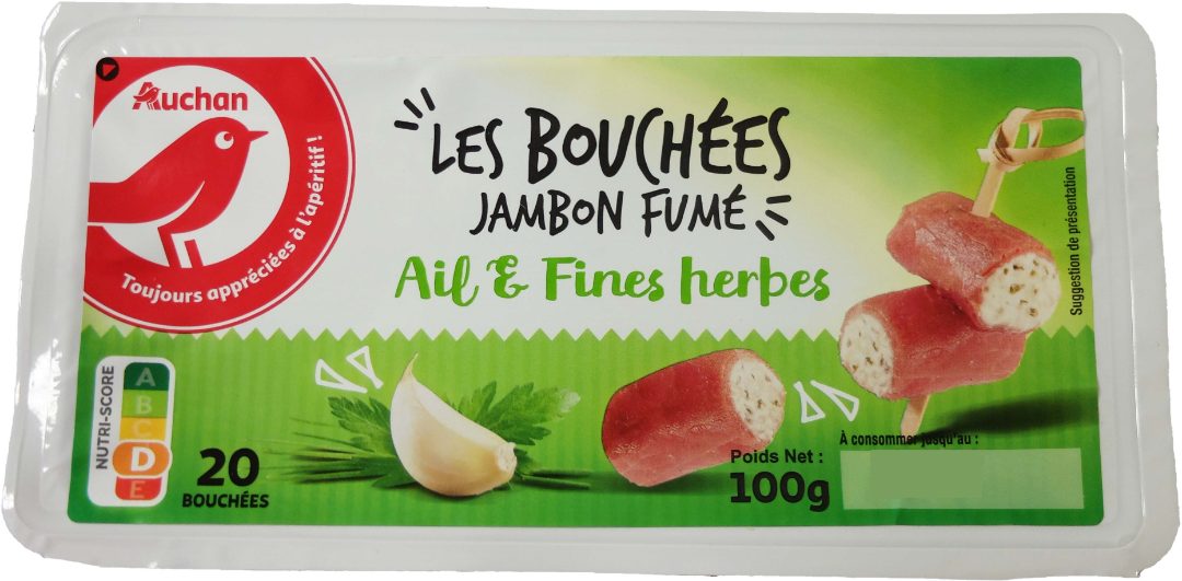 Auchan - les bouchées jambon fumé ail et fines herbes : photo du produit rappelé le 21/02/2022