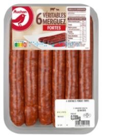 Auchan merguez forte x6 et x12 : photo du produit rappelé le 08/10/2021