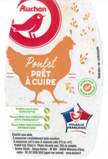 Auchan poulet blanc : photo du produit rappelé le 20/07/2021