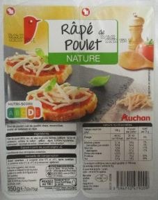 Auchan rape de poulet nature 2x75g=150g : photo du produit rappelé le 17/08/2022