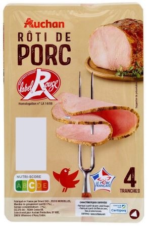 Auchan roti porc label rouge 4 tranches 160g : photo du produit rappelé le 06/06/2025