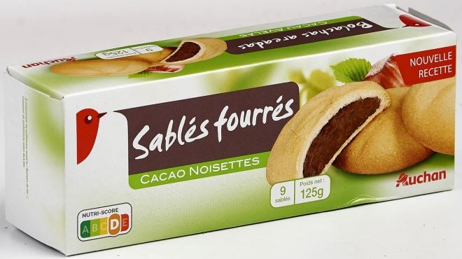 Auchan sablés fourrés noisettes 125g : photo du produit rappelé le 27/06/2022