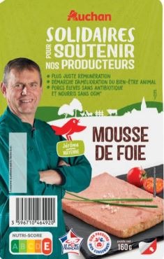 Auchan solidaires mousse de foie 160g : photo du produit rappelé le 13/09/2022