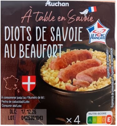 Auchan terroir diots de savoie beaufort x4 360g : photo du produit rappelé le 14/11/2025
