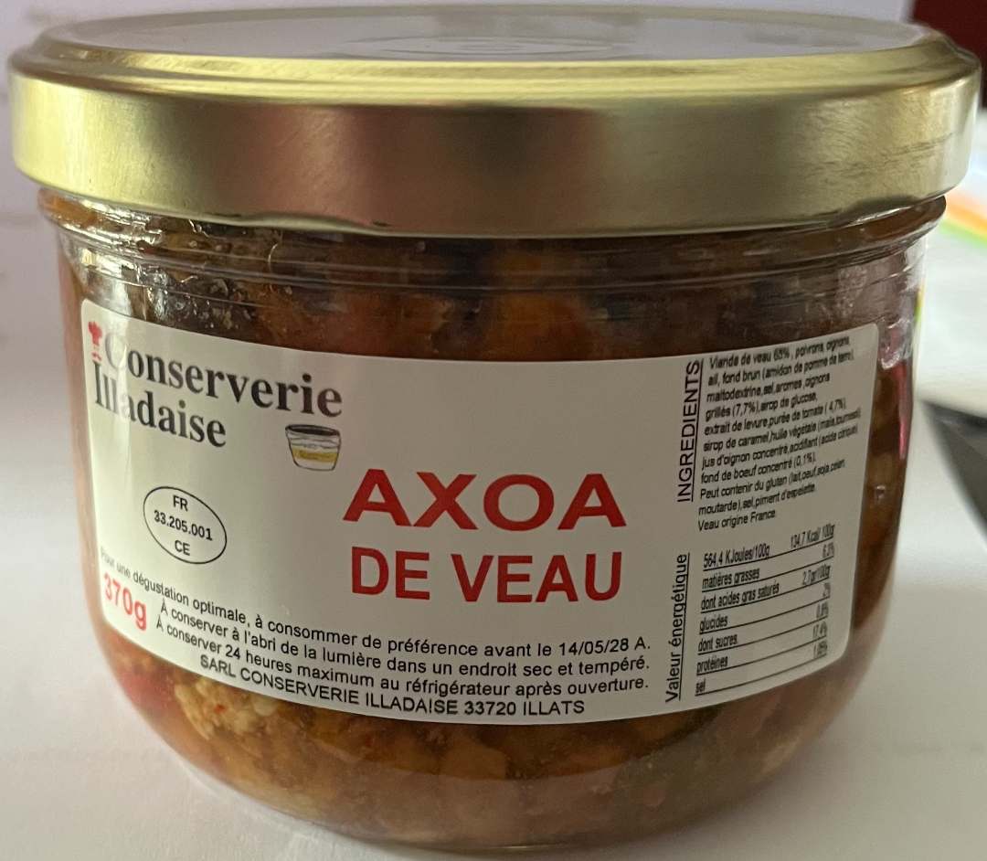 Axoa de veau 370g Conserverie Illadaise : photo du produit rappelé le 28/07/2025