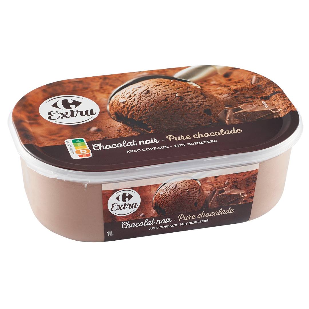 Bac chocolat noir avec copeaux 1l Carrefour Extra : photo du produit rappelé le 29/07/2021