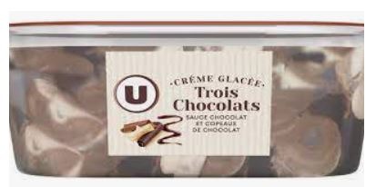 Bac crème glacée 3 chocolats 496g U : photo du produit rappelé le 03/12/2021
