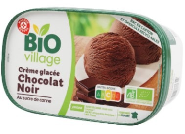 Bac creme glacee chocolat noir BIO Village : photo du produit rappelé le 17/06/2021