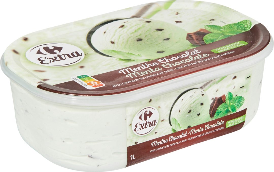 Bac crème glacée menthe chocolat 1l Carrefour Extra : photo du produit rappelé le 06/07/2021