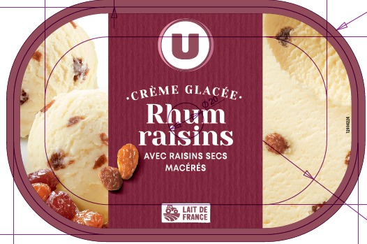 Bac crème glacée rhum/raisins u Marque U : photo du produit rappelé le 02/02/2022