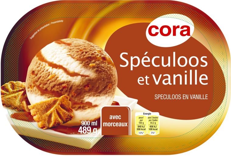 Bac crème glacée spéculoos et vanille 900 ml - 489 g Cora : photo du produit rappelé le 24/02/2022
