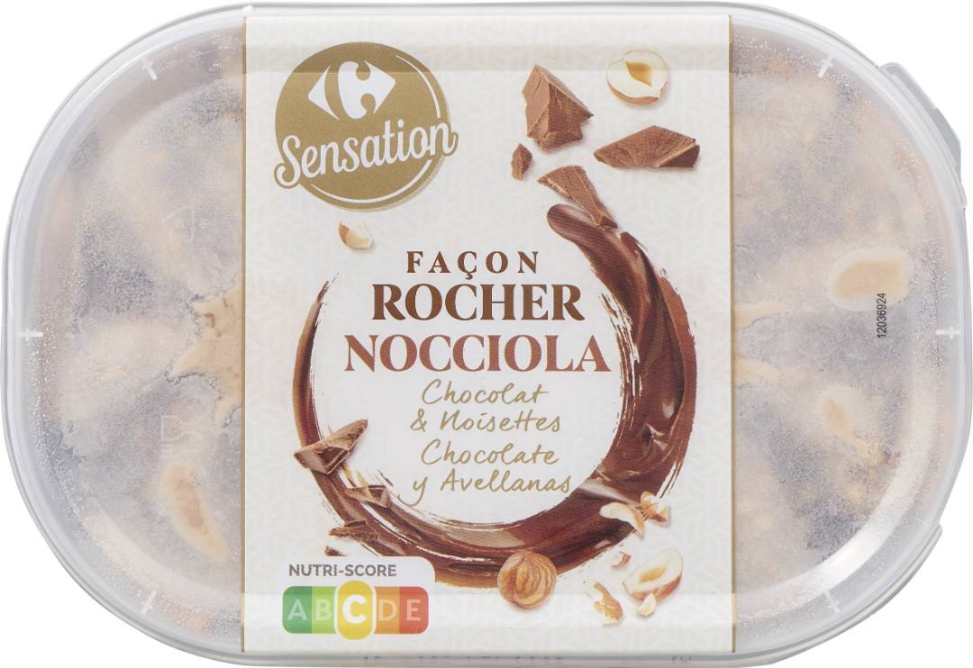 Bac façon rocher nocciola chocolat & noisettes 900ml Carrefour Sensation : photo du produit rappelé le 29/07/2021