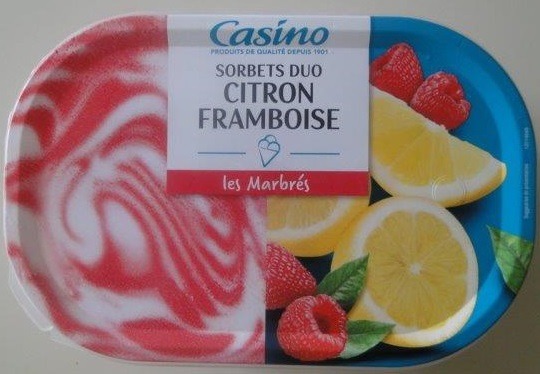 Bac sorbets duo citron framboise – les marbrés 495g / 900ml Casino : photo du produit rappelé le 03/02/2022